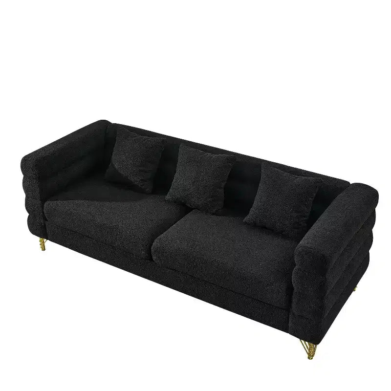 Divano a 3 posti oversize da 81" con seduta profonda, gambe dorate e 3 cuscini lombari – Art Déco