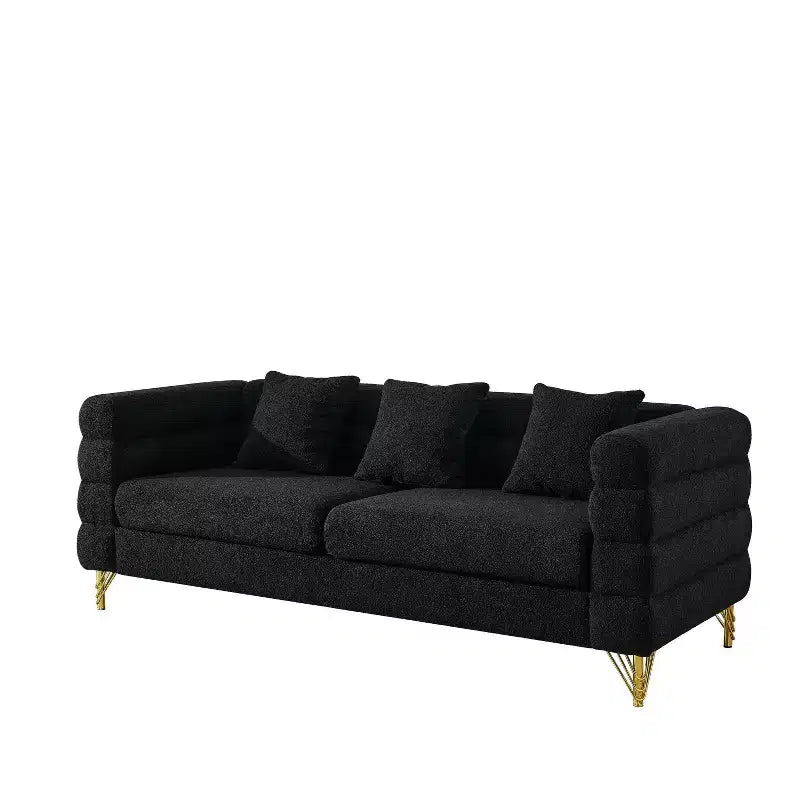 Divano a 3 posti oversize da 81" con seduta profonda, gambe dorate e 3 cuscini lombari – Art Déco