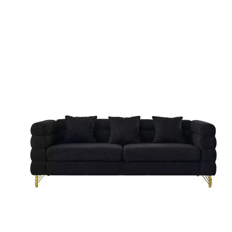 Divano a 3 posti oversize da 81" con seduta profonda, gambe dorate e 3 cuscini lombari – Art Déco