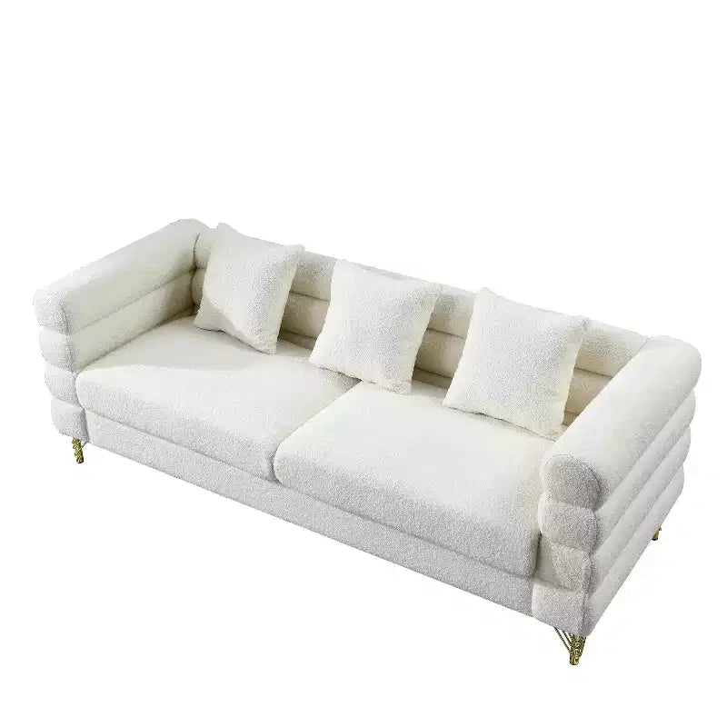 Divano a 3 posti oversize da 81" con seduta profonda, gambe dorate e 3 cuscini lombari – Art Déco