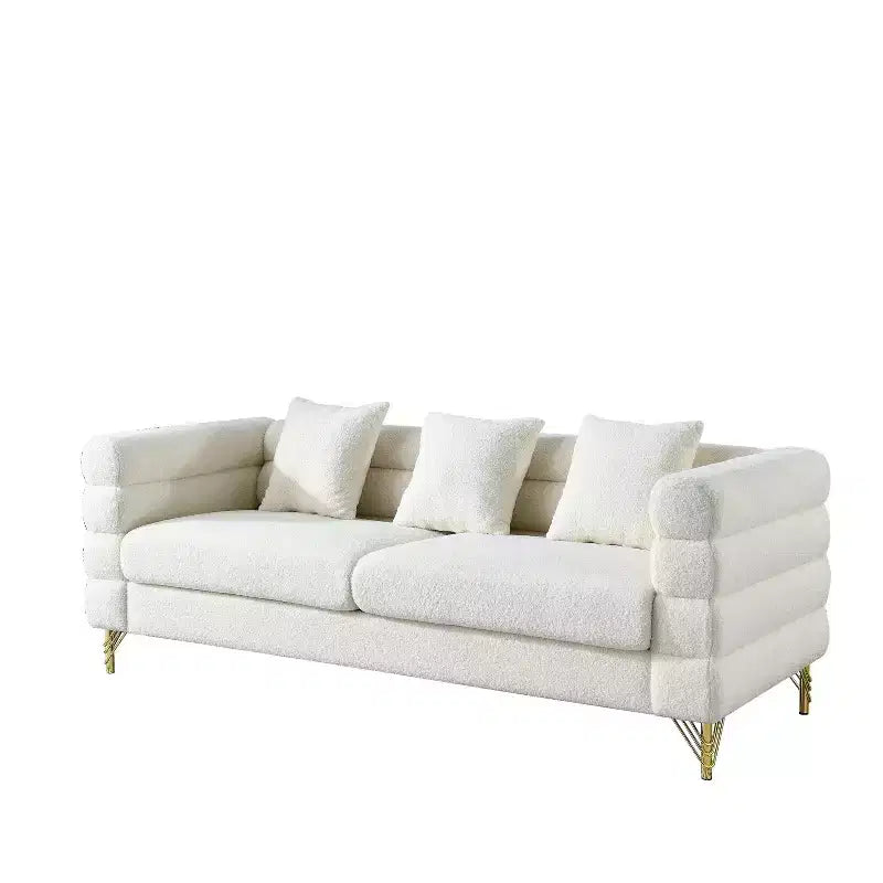 Divano a 3 posti oversize da 81" con seduta profonda, gambe dorate e 3 cuscini lombari – Art Déco