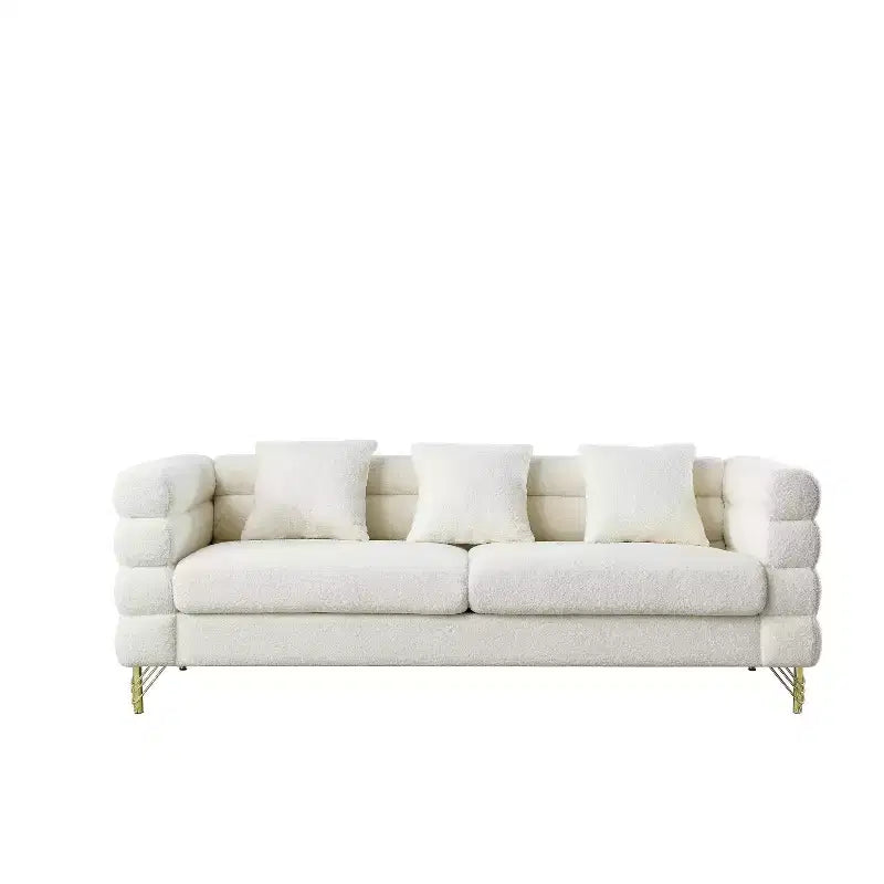 Divano a 3 posti oversize da 81" con seduta profonda, gambe dorate e 3 cuscini lombari – Art Déco