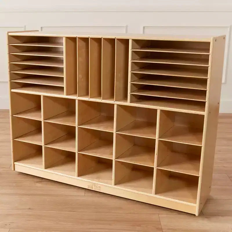 Mobile Kids Storage Cabinet with 15 Cubbies & Tray Sections – Betulla, GREENGUARD Gold