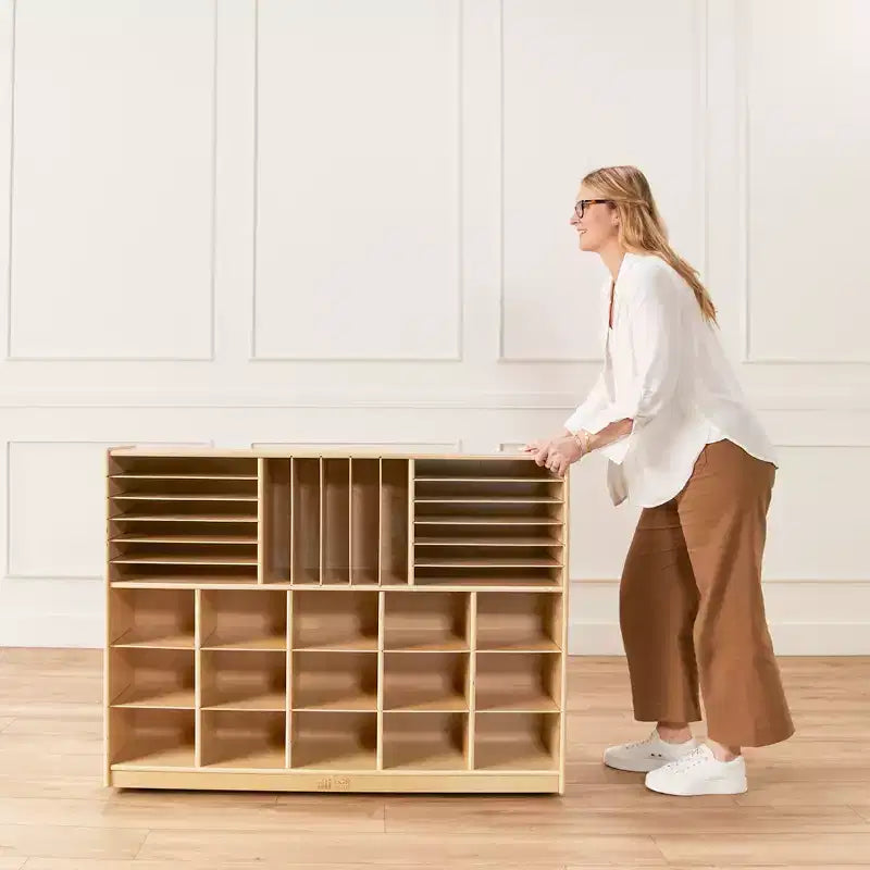Mobile Kids Storage Cabinet with 15 Cubbies & Tray Sections – Betulla, GREENGUARD Gold
