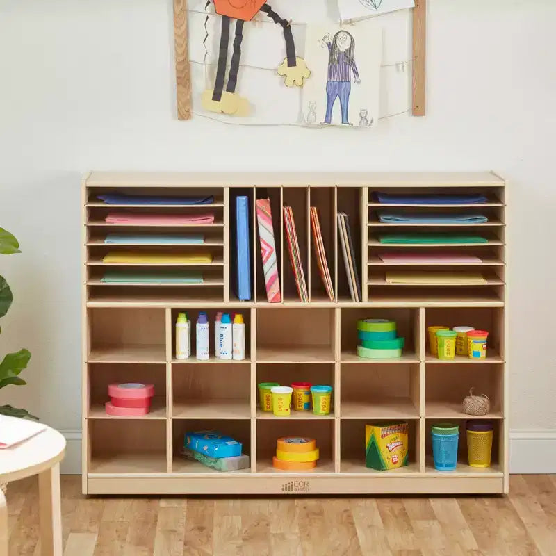 Mobile Kids Storage Cabinet with 15 Cubbies & Tray Sections – Betulla, GREENGUARD Gold