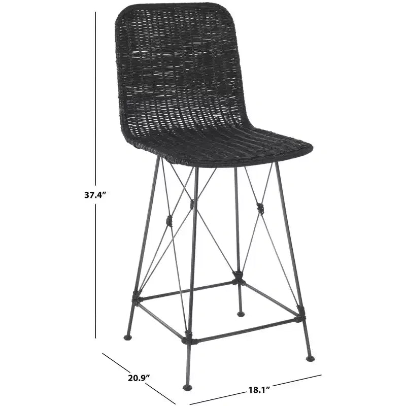 Set di 2 sgabelli da banco in rattan intrecciato con gambe in metallo nero – Altezza seduta 61 cm