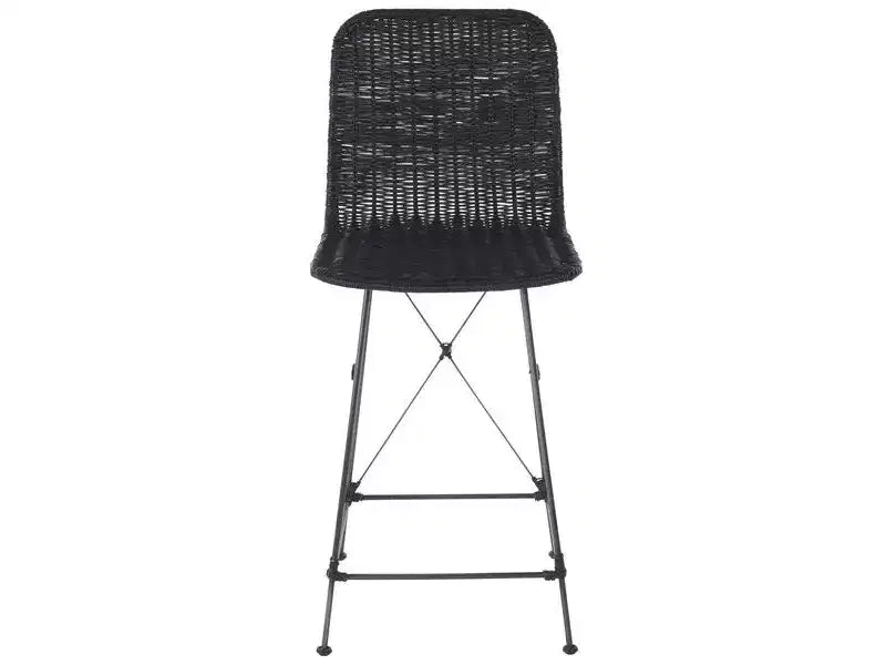 Set di 2 sgabelli da banco in rattan intrecciato con gambe in metallo nero – Altezza seduta 61 cm