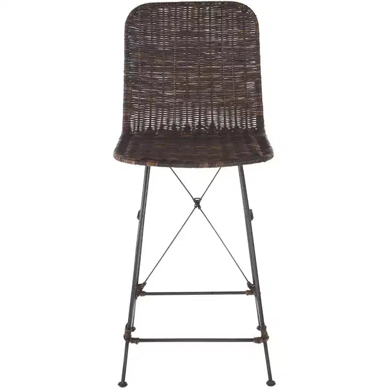 Set di 2 sgabelli da banco in rattan intrecciato con gambe in metallo nero – Altezza seduta 61 cm