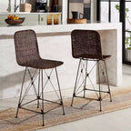Set di 2 sgabelli da banco in rattan intrecciato con gambe in metallo nero – Altezza seduta 61 cm