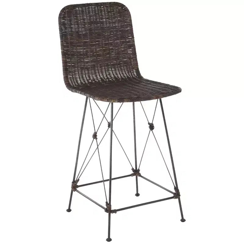 Set di 2 sgabelli da banco in rattan intrecciato con gambe in metallo nero – Altezza seduta 61 cm