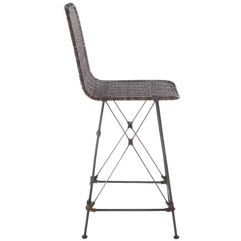 Set di 2 sgabelli da banco in rattan intrecciato con gambe in metallo nero – Altezza seduta 61 cm