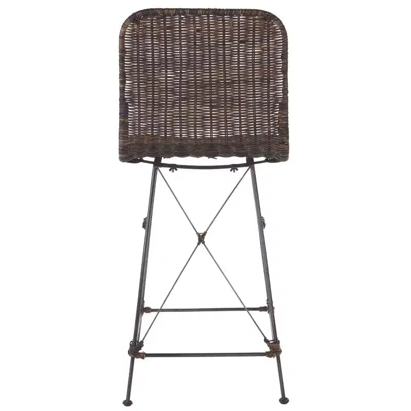 Set di 2 sgabelli da banco in rattan intrecciato con gambe in metallo nero – Altezza seduta 61 cm