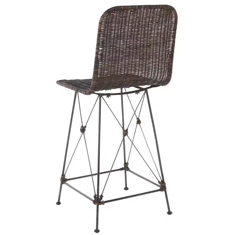 Set di 2 sgabelli da banco in rattan intrecciato con gambe in metallo nero – Altezza seduta 61 cm