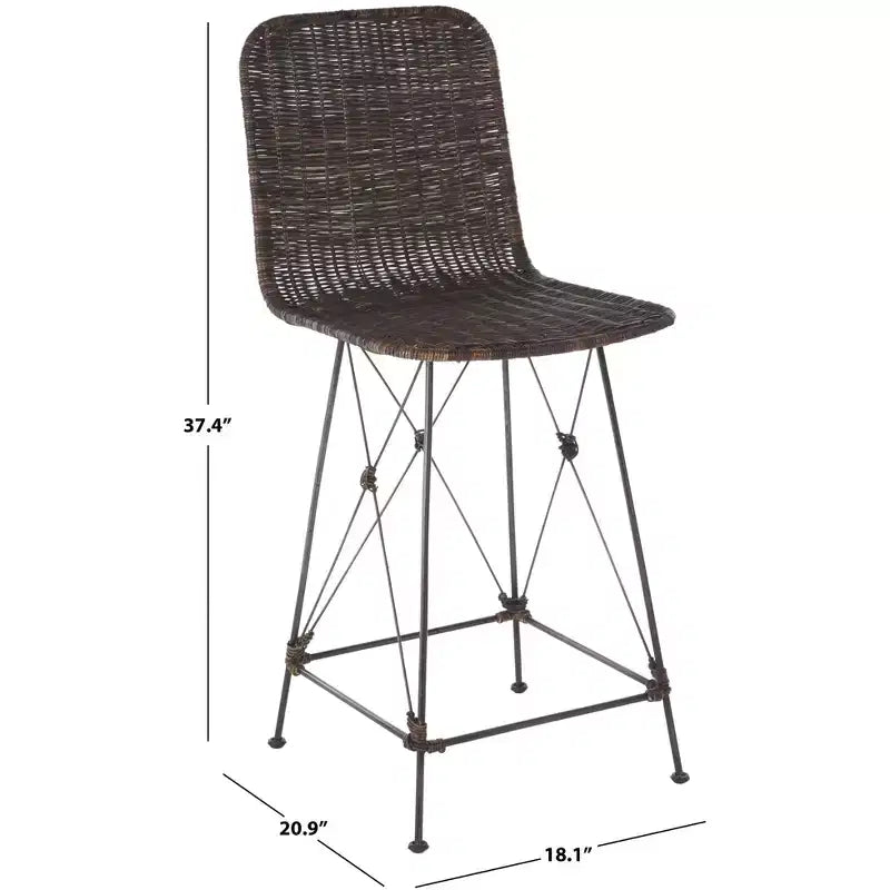 Set di 2 sgabelli da banco in rattan intrecciato con gambe in metallo nero – Altezza seduta 61 cm