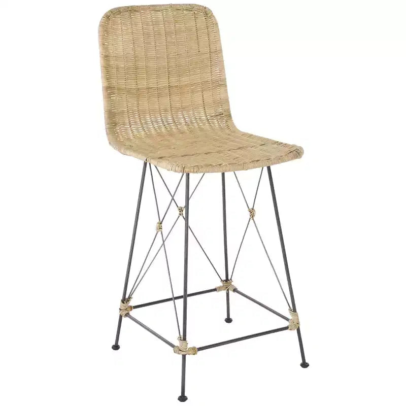 Set di 2 sgabelli da banco in rattan intrecciato con gambe in metallo nero – Altezza seduta 61 cm
