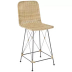 Set di 2 sgabelli da banco in rattan intrecciato con gambe in metallo nero – Altezza seduta 61 cm