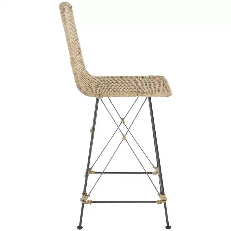 Set di 2 sgabelli da banco in rattan intrecciato con gambe in metallo nero – Altezza seduta 61 cm