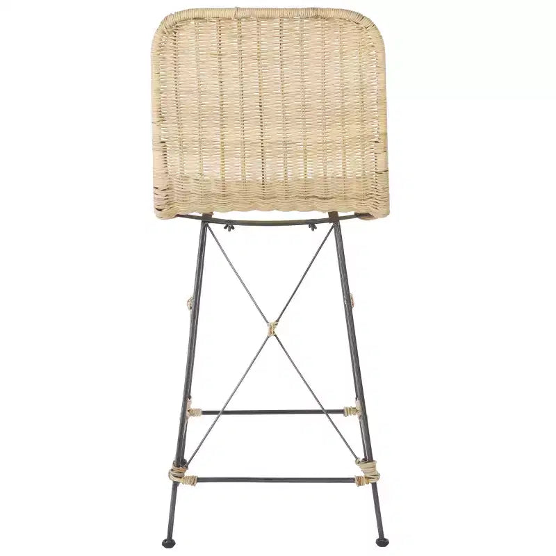 Set di 2 sgabelli da banco in rattan intrecciato con gambe in metallo nero – Altezza seduta 61 cm