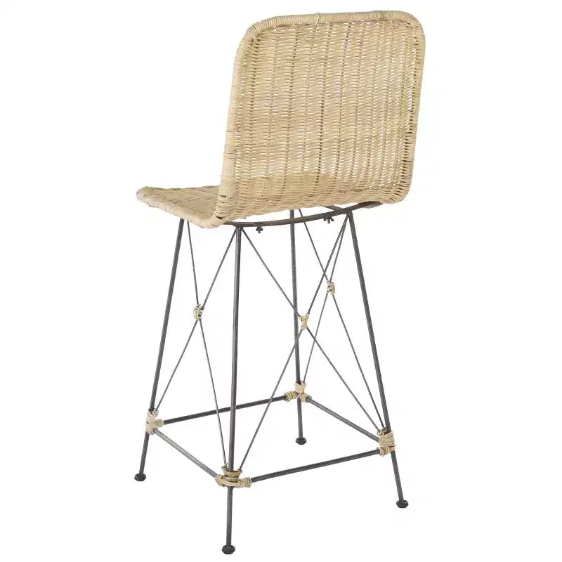 Set di 2 sgabelli da banco in rattan intrecciato con gambe in metallo nero – Altezza seduta 61 cm
