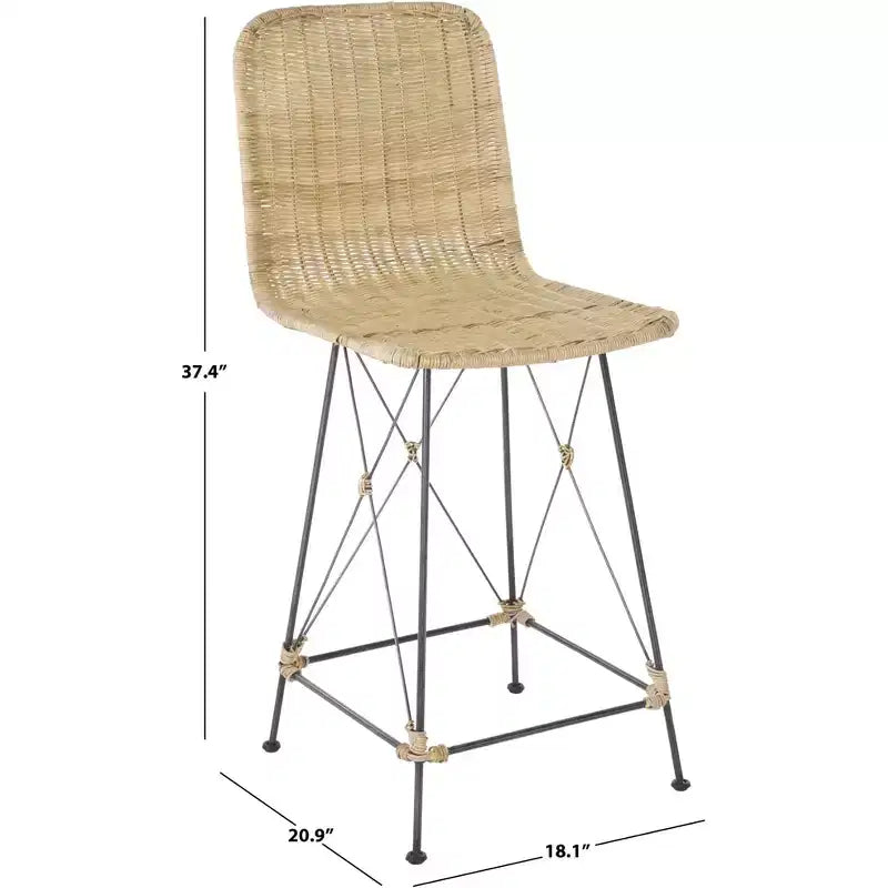 Set di 2 sgabelli da banco in rattan intrecciato con gambe in metallo nero – Altezza seduta 61 cm
