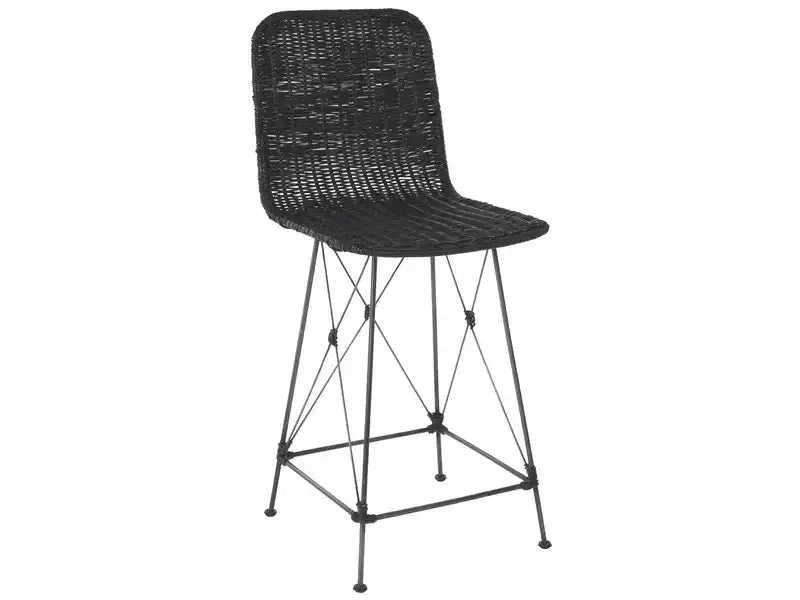 Set di 2 sgabelli da banco in rattan intrecciato con gambe in metallo nero – Altezza seduta 61 cm