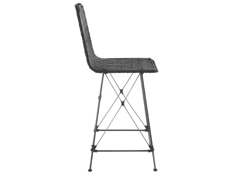 Set di 2 sgabelli da banco in rattan intrecciato con gambe in metallo nero – Altezza seduta 61 cm
