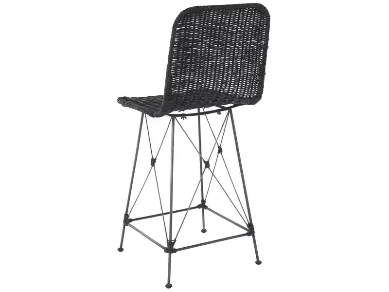 Set di 2 sgabelli da banco in rattan intrecciato con gambe in metallo nero – Altezza seduta 61 cm