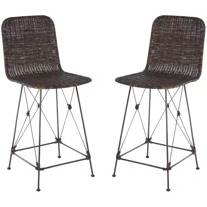 Set di 2 sgabelli da banco in rattan intrecciato con gambe in metallo nero – Altezza seduta 61 cm