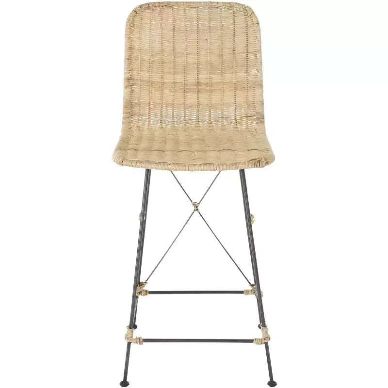 Set di 2 sgabelli da banco in rattan intrecciato con gambe in metallo nero – Altezza seduta 61 cm