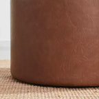 Grande Pouf Contenitore Rotondo da 56 cm con Vassoio – Rivestito in Tessuto Beige