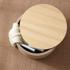 Grande Pouf Contenitore Rotondo da 56 cm con Vassoio – Rivestito in Tessuto Beige