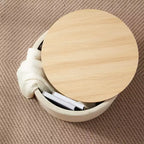 Grande Pouf Contenitore Rotondo da 56 cm con Vassoio – Rivestito in Tessuto Beige