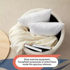 Grande Pouf Contenitore Rotondo da 56 cm con Vassoio – Rivestito in Tessuto Beige