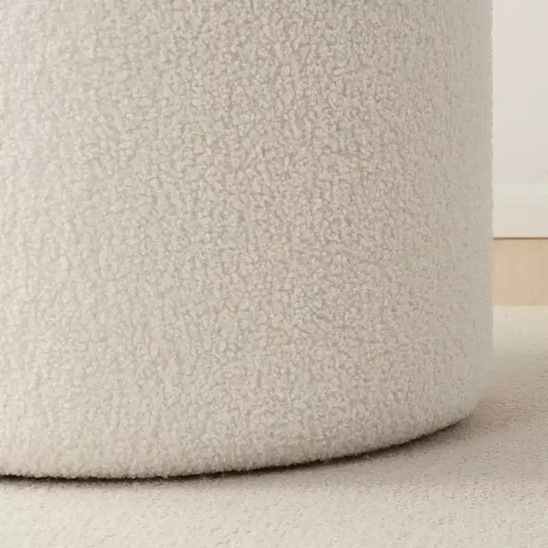 Grande Pouf Contenitore Rotondo da 56 cm con Vassoio – Rivestito in Tessuto Beige
