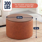 Grande Pouf Contenitore Rotondo da 56 cm con Vassoio – Rivestito in Tessuto Beige
