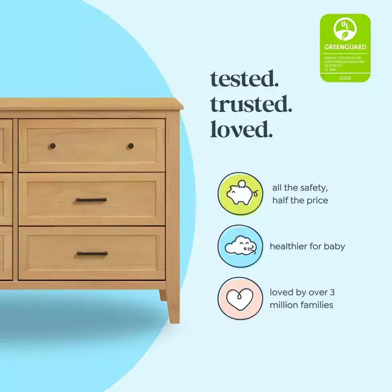 Cassettiera a 6 cassetti per neonati e bambini – Certificata GREENGUARD Gold, legno di pino massiccio, kit antiribaltamento