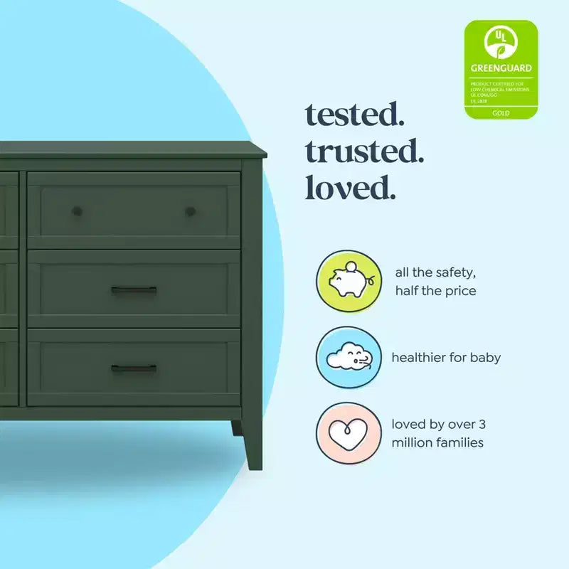 Cassettiera a 6 cassetti per neonati e bambini – Certificata GREENGUARD Gold, legno di pino massiccio, kit antiribaltamento