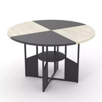 Tavolo da pranzo rotondo da 150 cm per 4-6 persone con ripiano portaoggetti a 2 livelli e base a croce – Legno e ferro