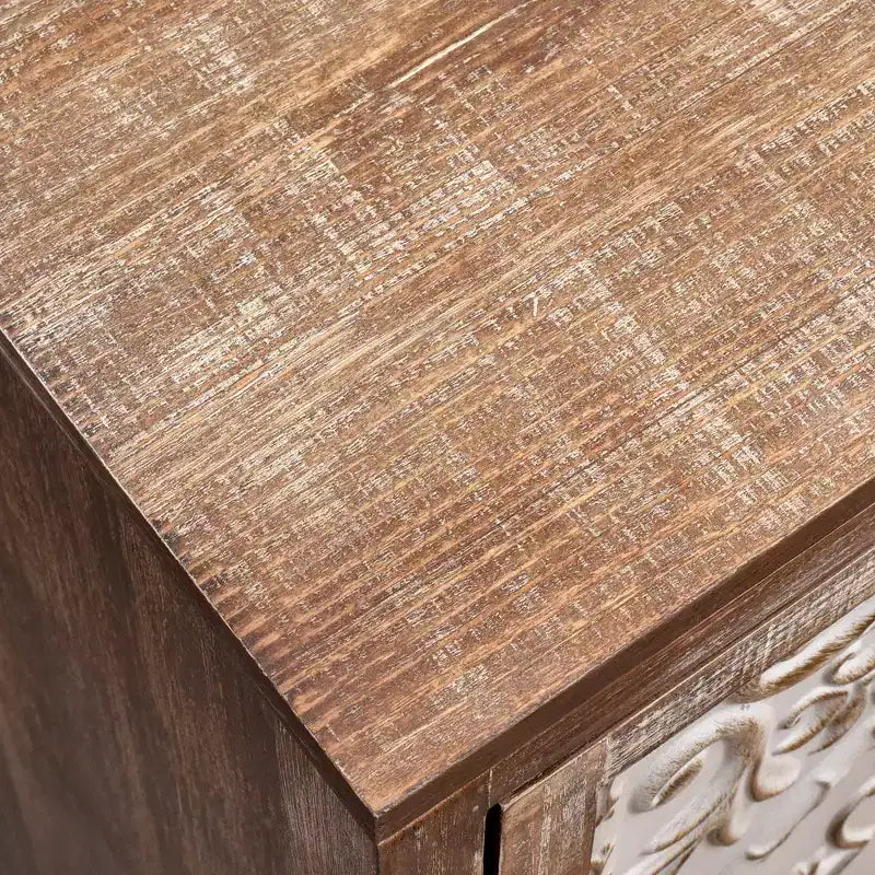 Tavolino Vintage Fiorentino con Anta a Pannello Floreale – Naturale e Crema, Mobiletto H 78 cm