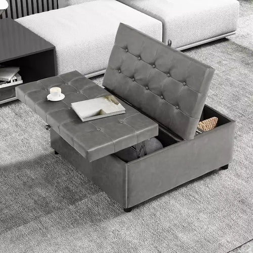 TYBOATLE 35.5 Inch Square Ottoman with Storage, Large Ottoman Coffee Table, 500 lb Large Ottoman with Storages for Living Room, Gray