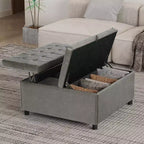 Pouf/tavolino contenitore quadrato da 35,5" – con piano sollevabile, capacità di 227 kg, in similpelle grigia