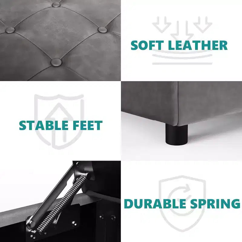 Pouf/tavolino contenitore quadrato da 35,5" – con piano sollevabile, capacità di 227 kg, in similpelle grigia