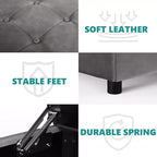Pouf/tavolino contenitore quadrato da 35,5" – con piano sollevabile, capacità di 227 kg, in similpelle grigia