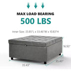 Pouf/tavolino contenitore quadrato da 35,5" – con piano sollevabile, capacità di 227 kg, in similpelle grigia