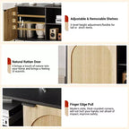 Mobile TV in Rattan da 170 cm con 3 Cassetti, Ante a Battente e Piedini in Metallo – Credenza per Media in Stile Rustico