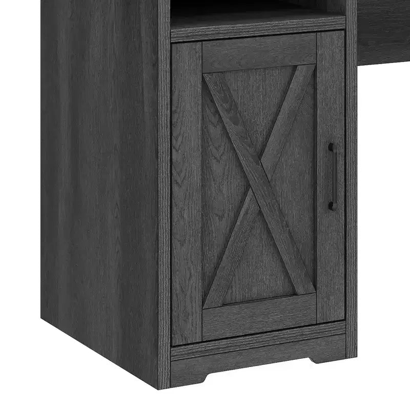 Scrivania angolare a L da 60" con cassetto portadocumenti, armadietto e prese di corrente – Ufficio domestico