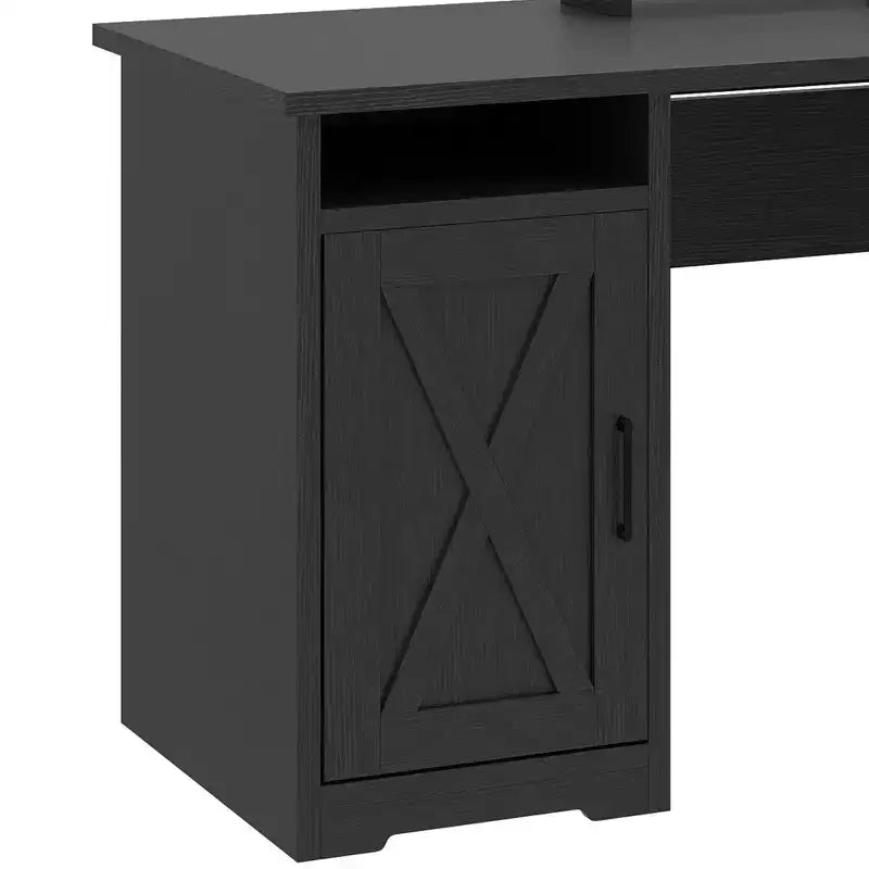 Scrivania angolare a L da 60" con cassetto portadocumenti, armadietto e prese di corrente – Ufficio domestico