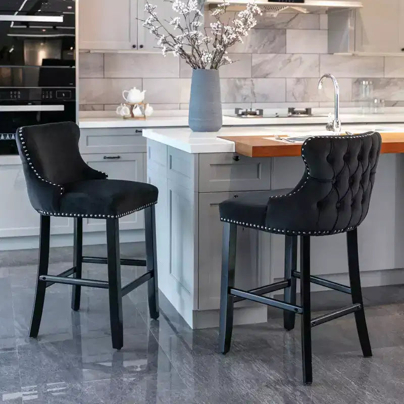 Set di 2 Moderni Sgabelli da Bancone in Velluto con Schienale Alto – Altezza Fissa 67.8 cm, per Cucina e Caffetteria
