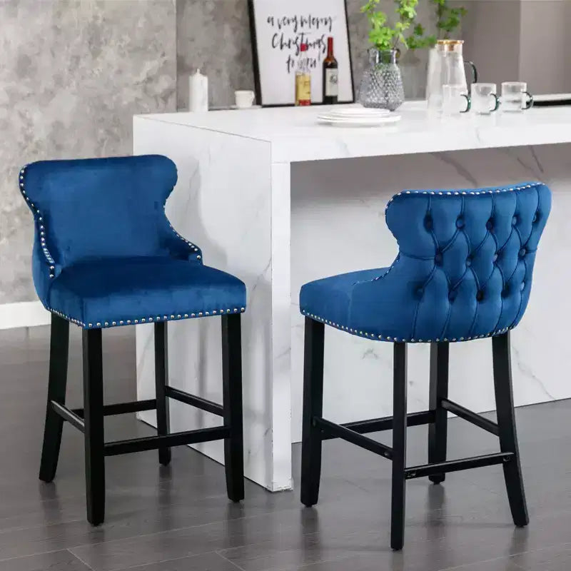 Set di 2 Moderni Sgabelli da Bancone in Velluto con Schienale Alto – Altezza Fissa 67.8 cm, per Cucina e Caffetteria