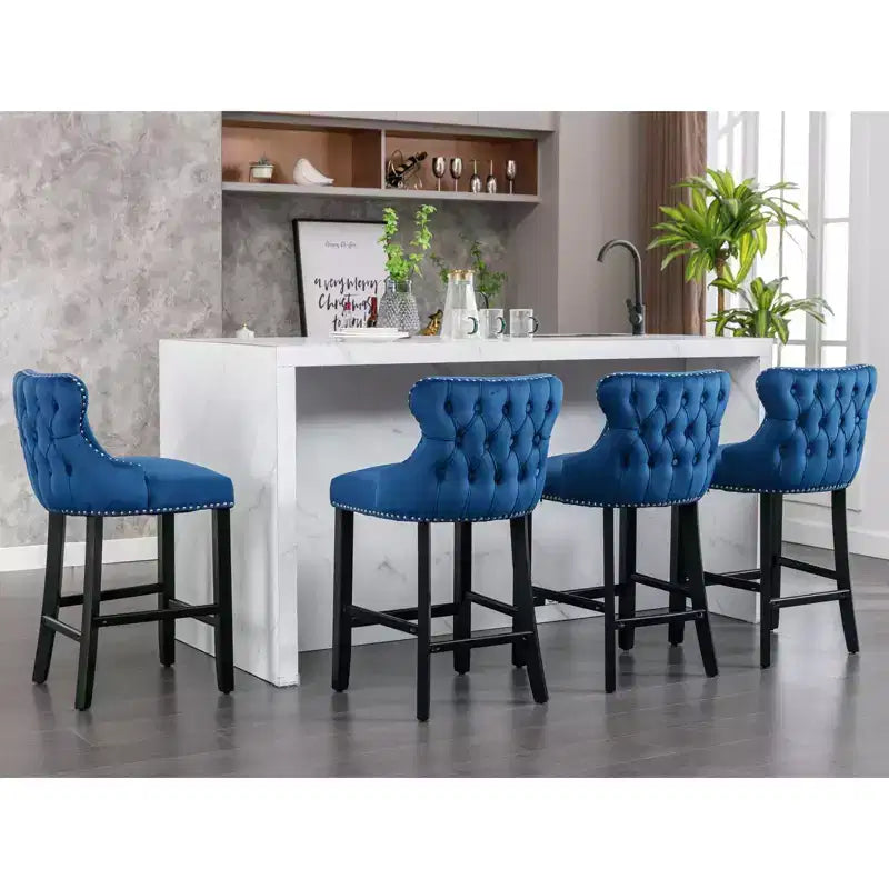 Set di 2 Moderni Sgabelli da Bancone in Velluto con Schienale Alto – Altezza Fissa 67.8 cm, per Cucina e Caffetteria